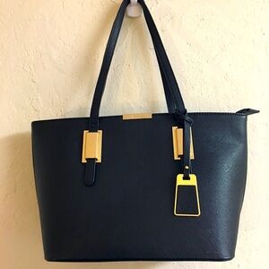 Aldo Faux Leather Shoulder Bag Purse Black Gold